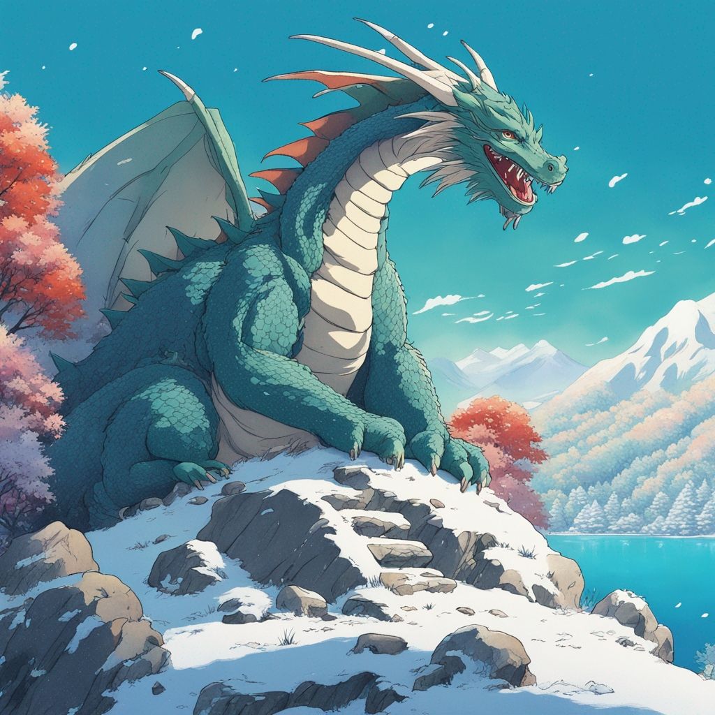 Dragon on snowy hill &mdash; version 2